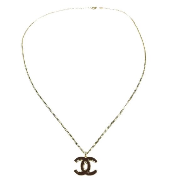 Chanel CC Chain Necklace Silver Brown 02C - Picture 1 of 4